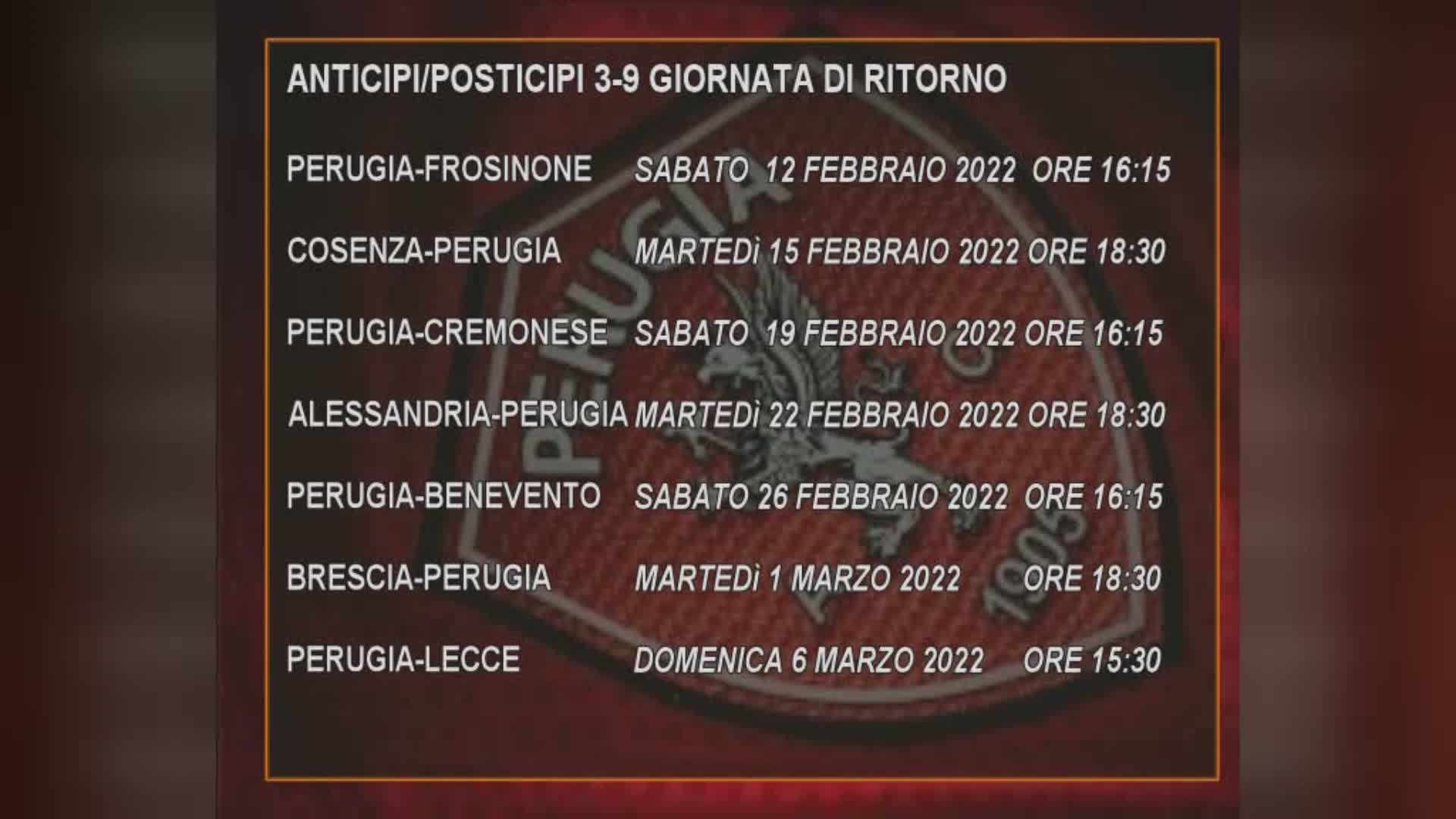 Perugia, gli orari delle partite di febbraio