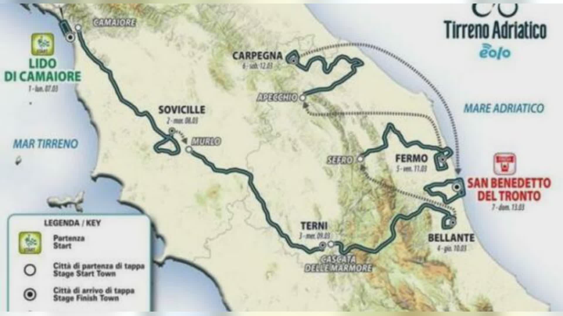 Tirreno-Adriatico, oggi alle 17 l’arrivo in Umbria della terza tappa