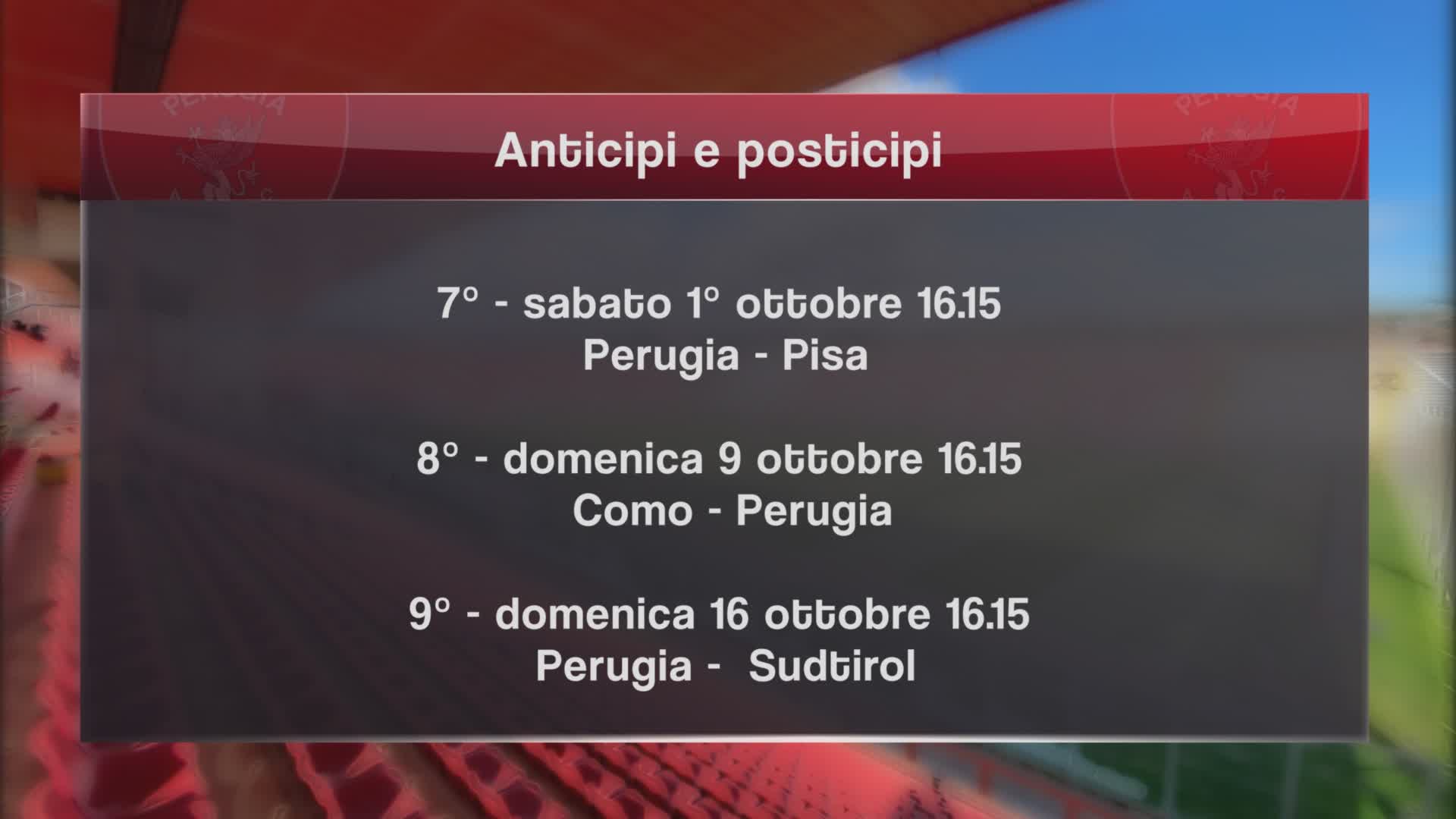 Anticipi e posticipi del Perugia ai primi di ottobre