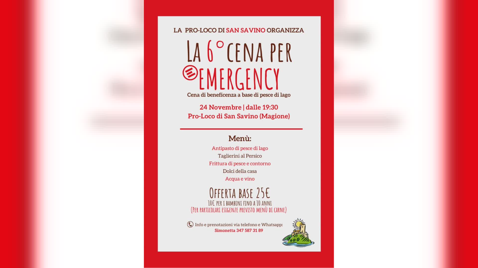 Pro Loco S. Savino organizza cena raccola fondi Emergency